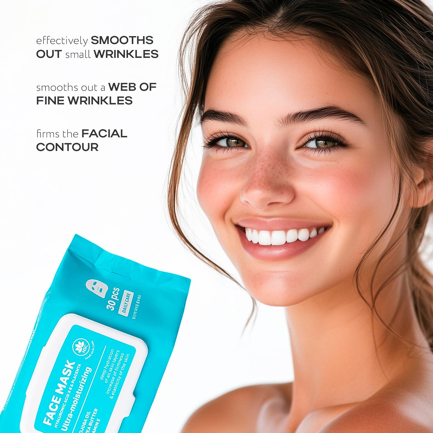 NSC Korean Moisturizing Face Masks with Hyaluronic Acid - 30-Pack Premium Hydrating Sheet Mask Set - Advanced K-Beauty with Shea Butter and Jojoba Oil - Skincare Monthly Supply for All Skin Types - Image 8