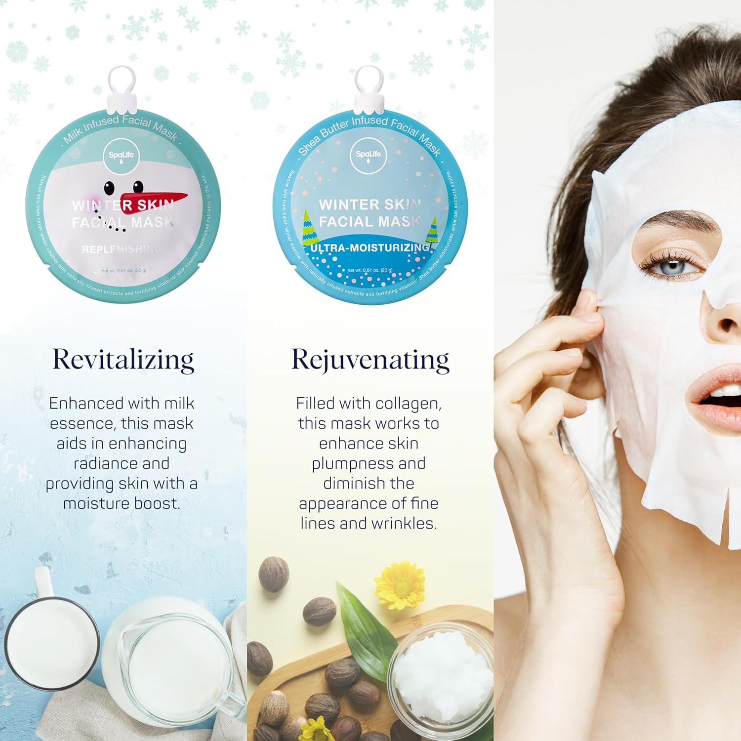 SpaLife Winter Skin Facial Mask 12-Count Set - Infused with 4 Skin-Loving Ingredients - Moisturizing and Hydrating Sheet Masks - Rejuvenating Spa Treatment for a Glowing Complexion - Image 3