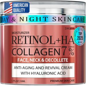 Retinol Collagen Face Cream – Premium Anti-Aging Neck Cream – Day & Night Anti Wrinkle Cream for Women and Men – Skin Firming and Tightening Face Moisturizer with Hyaluronic Acid for All Skin Types