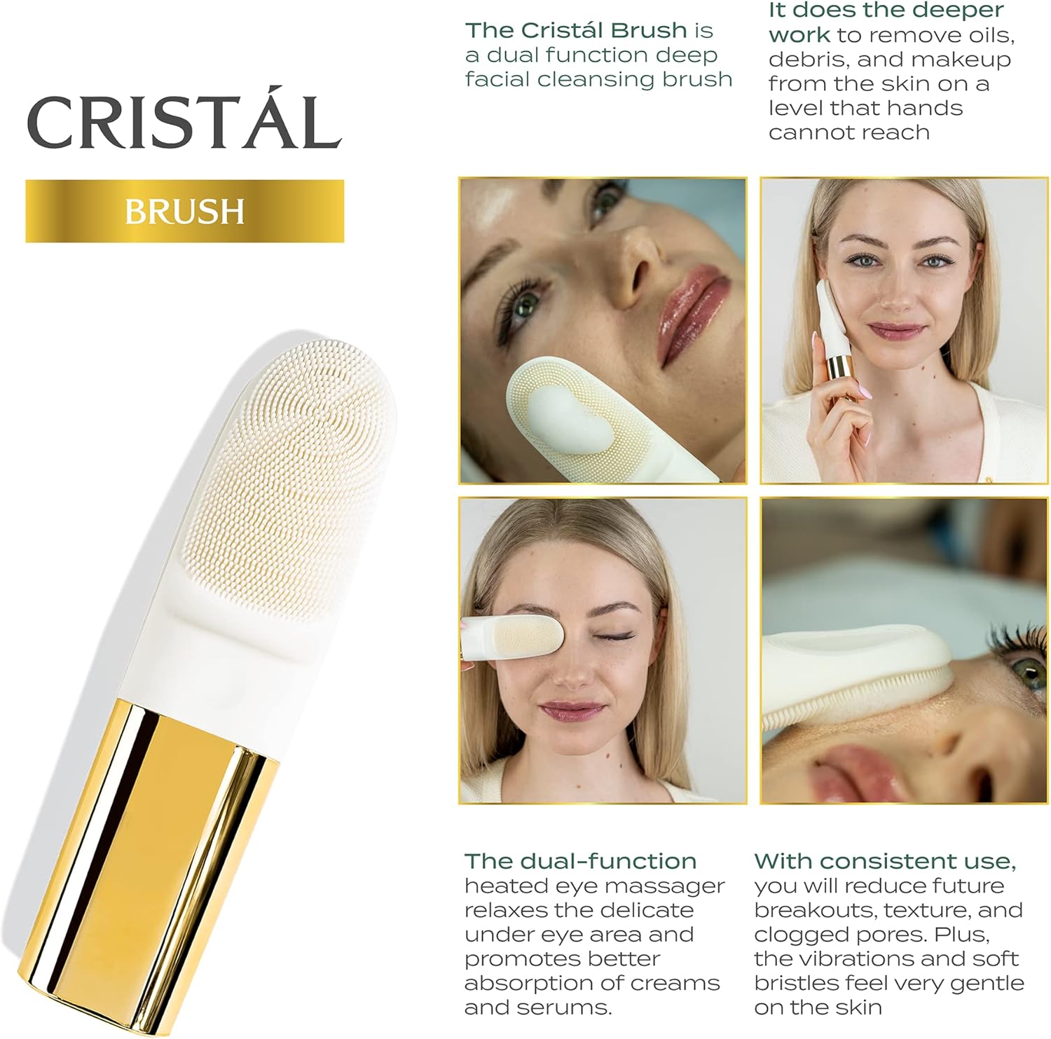 DARCASE CRISTÁL – A Luxury Facial Cleansing Brush. Dual Function - Deep Cleansing with Silicone Bristles & Heated Eye Massage - Image 6