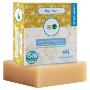 360Feel Bay Rum Soap – Handcrafted Castile Soap Bar with Spicy Scent – Handmade with Bay Rum Essential Oil for Men – A Gift for Anniversaries, Weddings, and Holiday Stockings – Rich Lather – 5 Ounce
