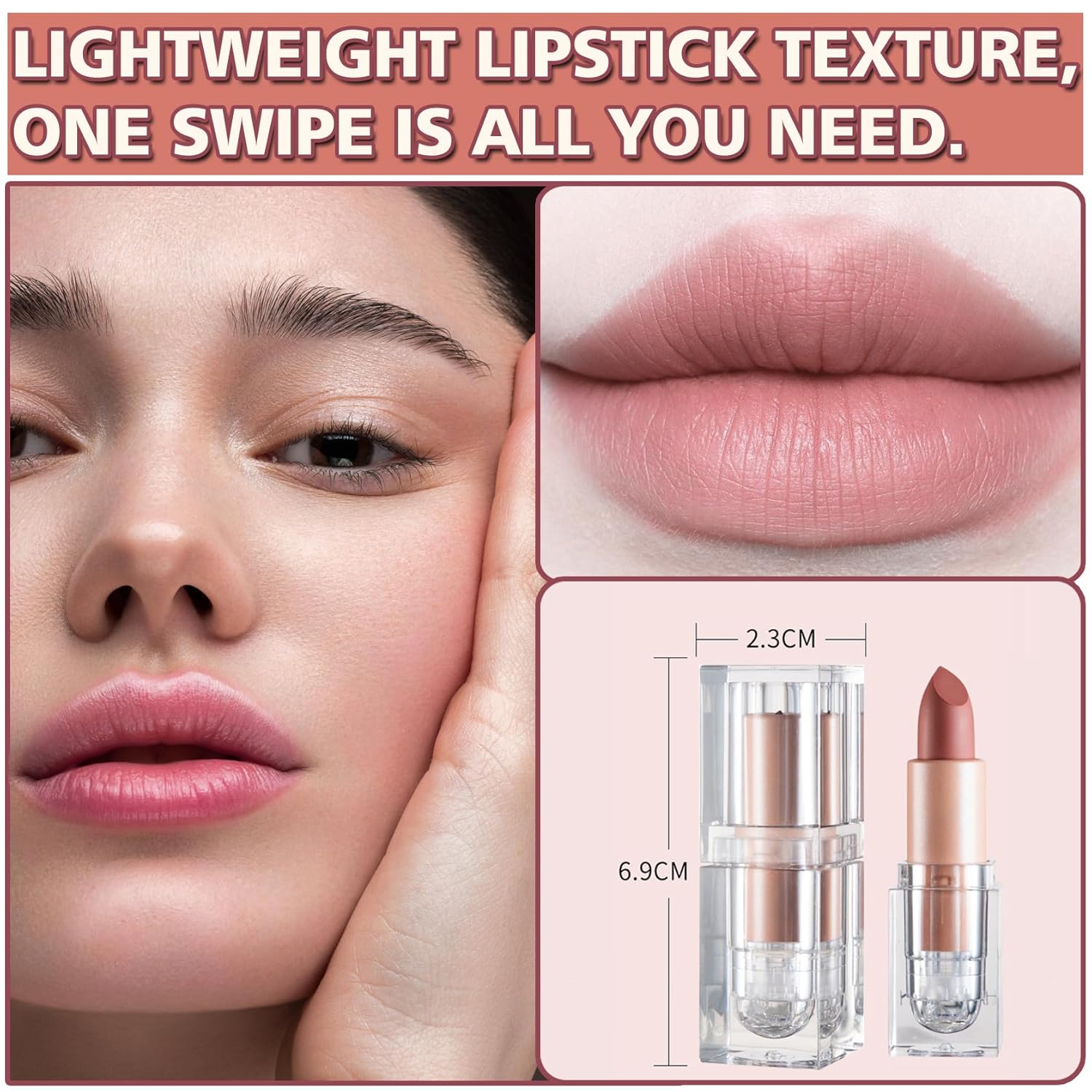 3PCS Matte Nude Lipstick Set Velvet Lip Gloss Non-Fading Non-Sticky Cup Nude Lipstick Matte Lip Stain Long Lasting Waterproof Lipstick for Women Girls Daily Lip Makeup - Set D - Image 7