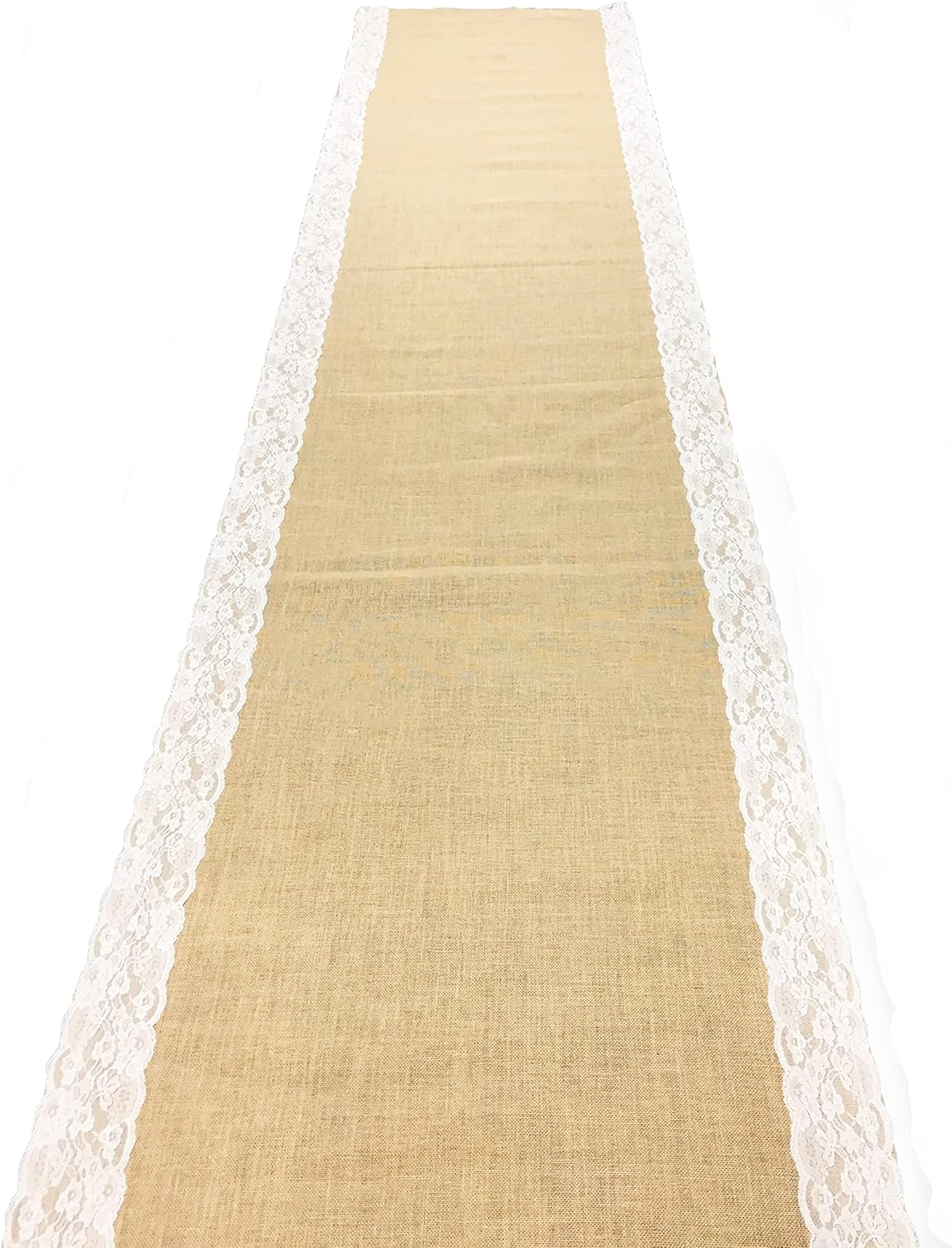 AAYU Brand Premium Burlap 40" x 20 ft Outdoor Wedding Aisle Runners with 5 inches Wide Ivory lace Attached Edges (40 inch 20-feet) Runner - 40-inch W and 20-feet Long