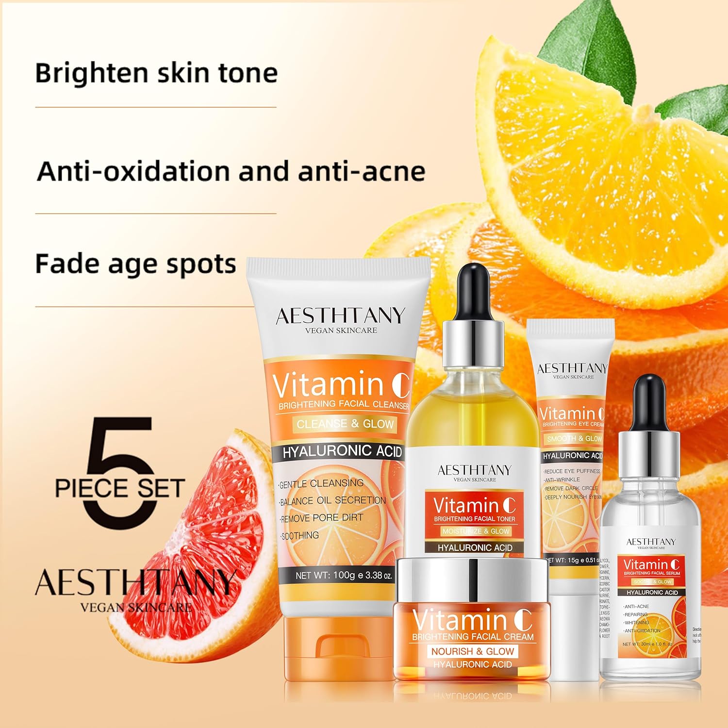 Vitamin C Skin Care Set Moisturizing Hyaluronic Acid Skin Care Kit 5PCS For Women Beauty Set Gift Set - Image 3