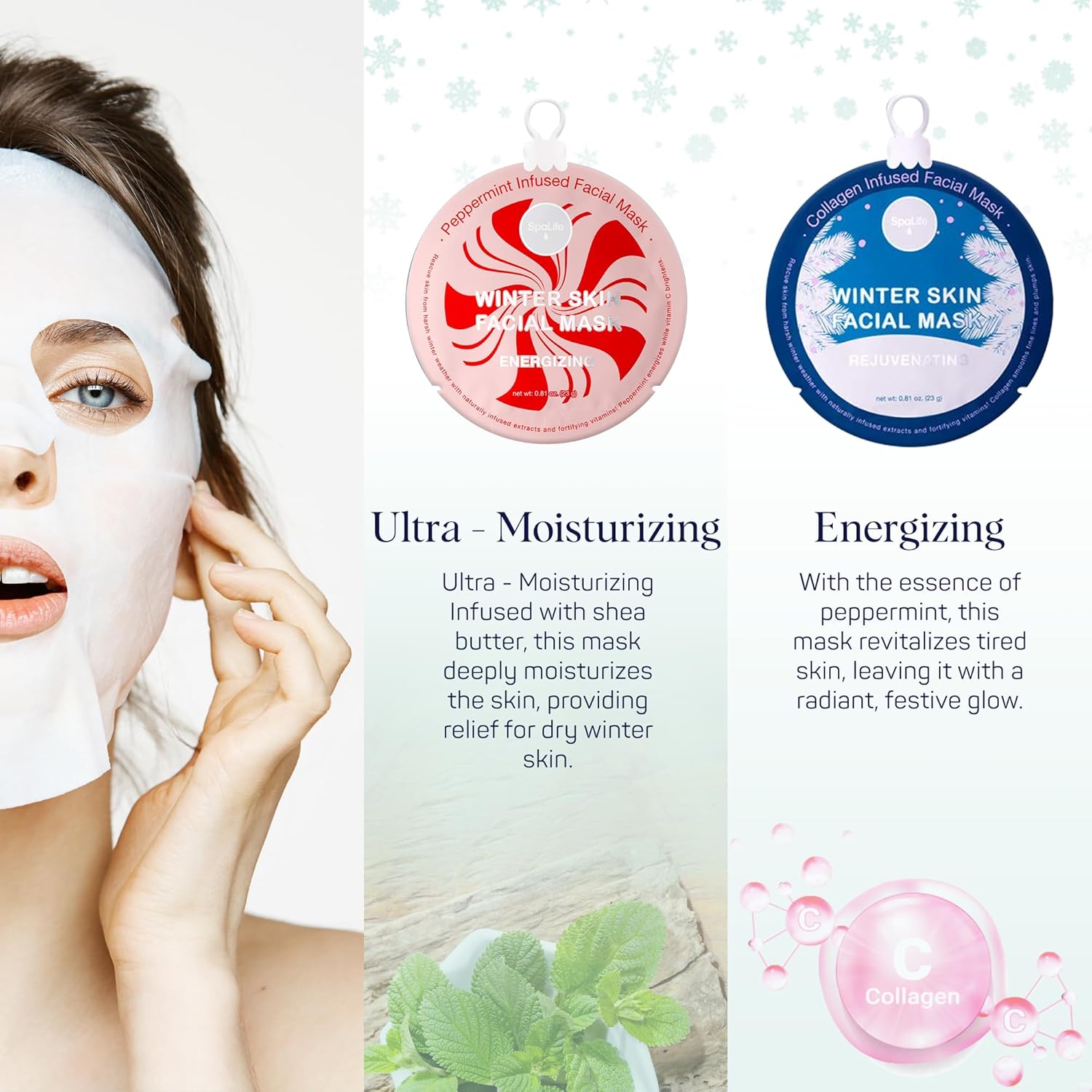 SpaLife Winter Skin Facial Mask 12-Count Set - Infused with 4 Skin-Loving Ingredients - Moisturizing and Hydrating Sheet Masks - Rejuvenating Spa Treatment for a Glowing Complexion - Image 4