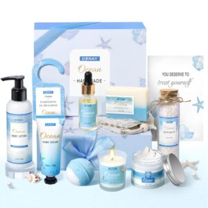 Gifts for Women, Spa Gifts Ocean Bath Gift Baskets, 12Pcs Mothers Day Gifts Birthday Gift for Women, Relaxing Spa Self Care Gift for Mom Wife Her Sister Teacher Friends