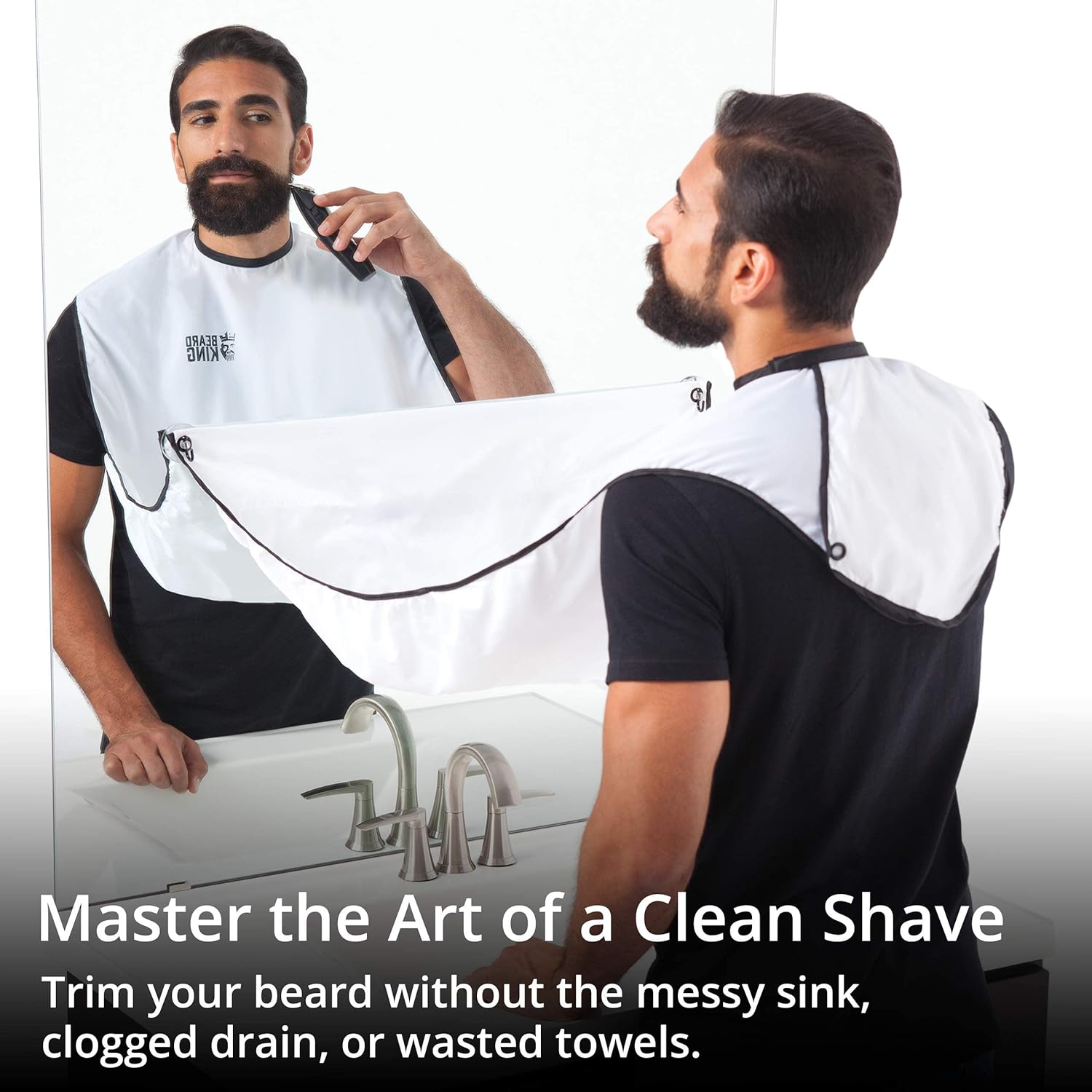 Beard King Beard Bib Apron - Shaving Set for Dad - As Seen on Shark Tank - Men's Hair Catcher for Shaving - Grooming Accessories - Packing Pouch, White - Image 2
