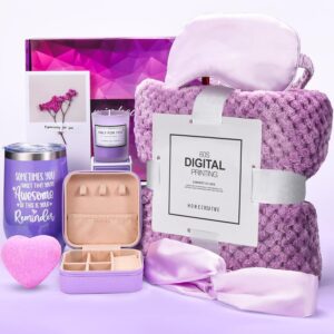 Birthday Gifts for Women Gifts Basket: Self Care Gifts,Romantic Spa Self Care Package with Purple Flannel Blanket,Unique Xmas Gifts for Her – Birthday Gifts for Mom, Wife, Girlfriend, Friends, Sister