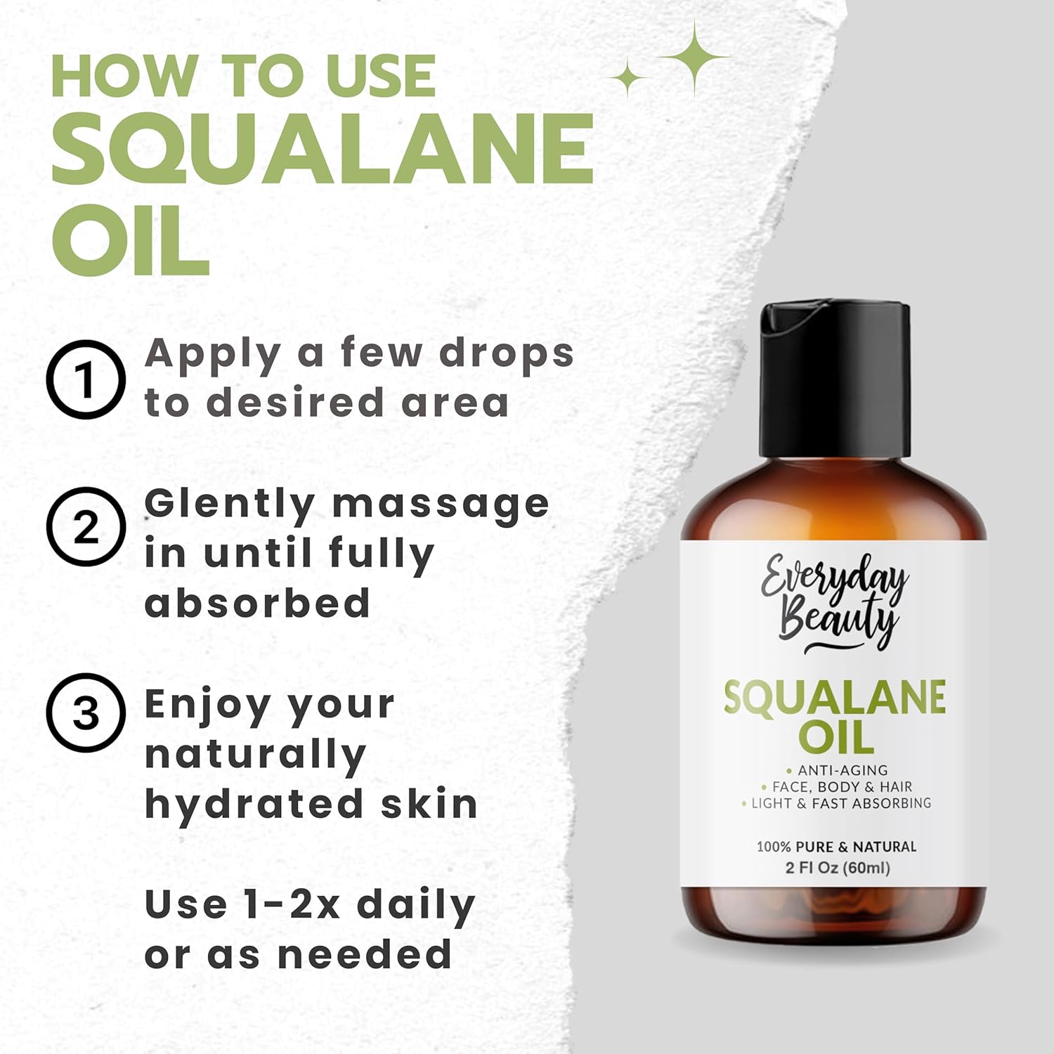 Squalane Oil - 100% Pure & Natural Plant Derived Facial Oil 2 Fl Oz - Cold Pressed and Unrefined Premium Grade Multipurpose Moisturizing Oil for Skin and Hair - Image 5