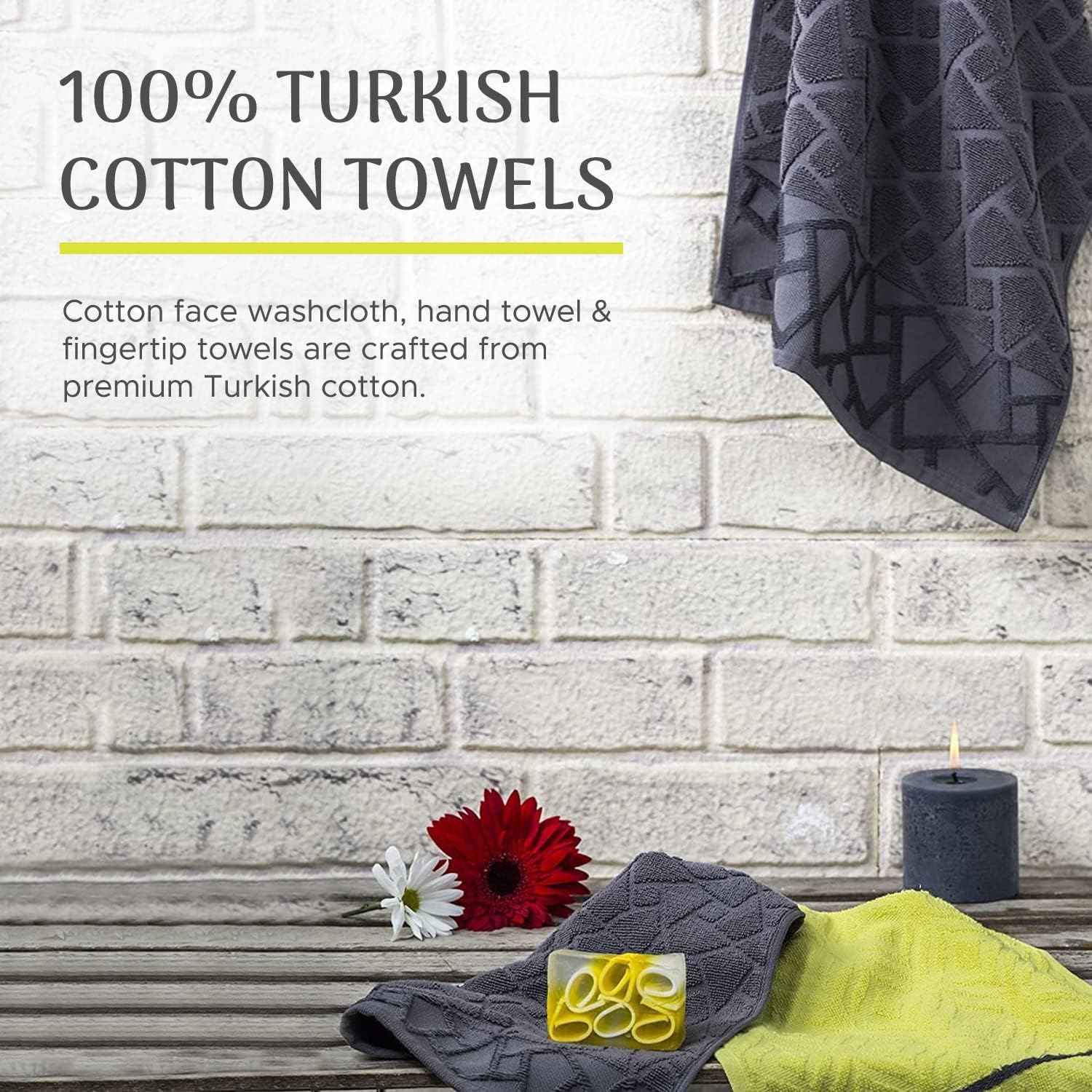 Bathroom Gift Set - Luxury Beauty & Personal Care Bath Kit of 5 - Bath Set Includes 100% Cotton Hand Towel, Fingertip Towel, Wash Cloth, French Vanilla Scented Candle & Jasmine Soap Bar - Image 2