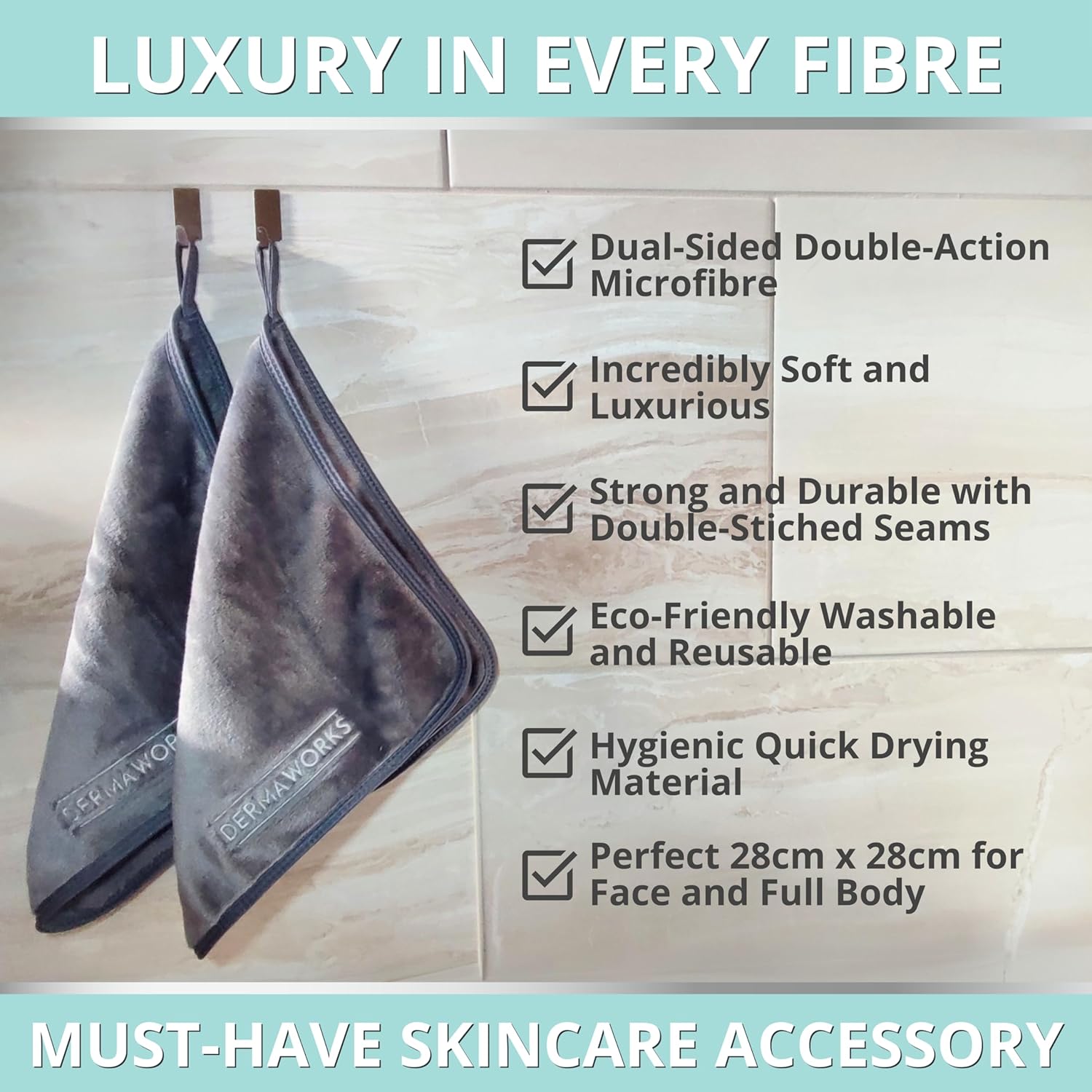 DERMAWORKS LUXURY FACE CLOTHS for Men & Women – Microfibre Flannel Face Cloths – Makeup Remover Cloth – Cleansing & Exfoliating – Soft & Gentle for Sensitive Skin – Home & Travel Wash Cloth – 2 Pack - Image 4