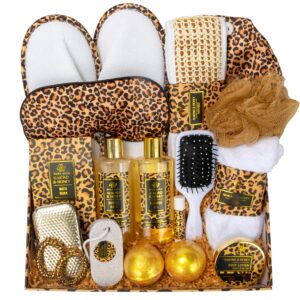 Bath Gift Set for Women, XXL 20 Pcs Skin Care Set Leopard, Slef Care Gifts Set , Mother’s Day, Valentine, Birthday, Christmas, Home Spa Kits with Shower Gel, Body Lotion, Shower Cap, Manicure Set