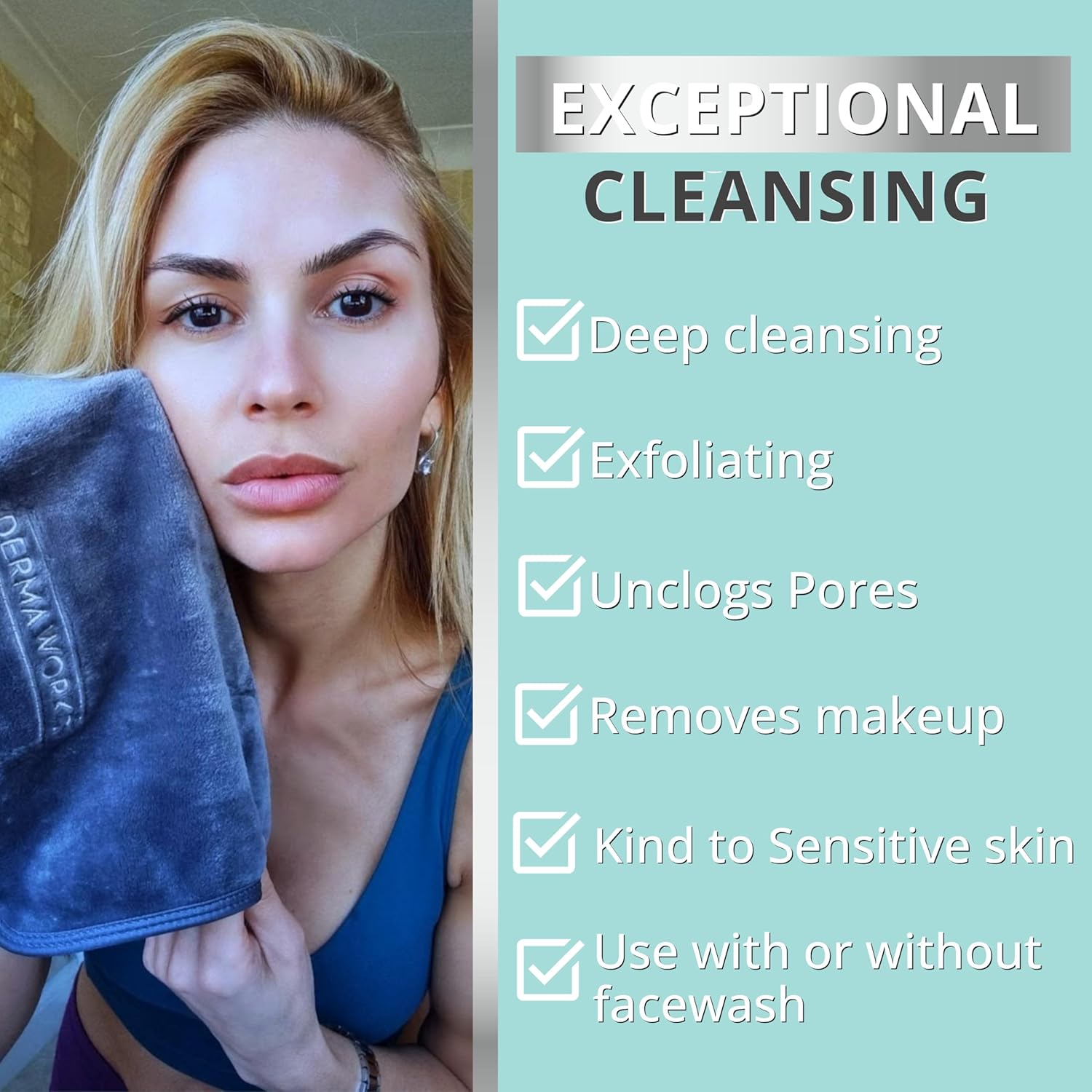 DERMAWORKS LUXURY FACE CLOTHS for Men & Women – Microfibre Flannel Face Cloths – Makeup Remover Cloth – Cleansing & Exfoliating – Soft & Gentle for Sensitive Skin – Home & Travel Wash Cloth – 2 Pack - Image 2