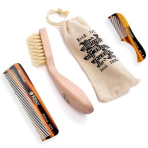Kent Beard & Mustache Grooming Kit Includes BRD2 White Boar Bristle Beard Brush, 81T Handmade Sawcut Comb, and FOT Fine Tooth Beard Comb for Men’s Care