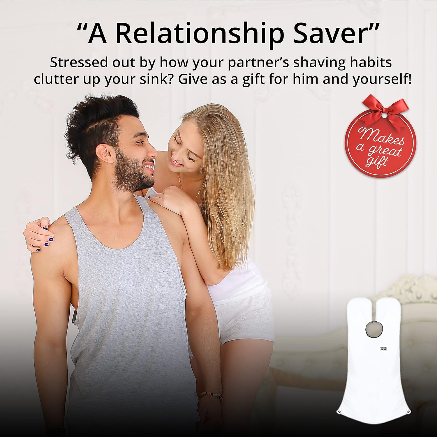 Beard King Beard Bib Apron - Shaving Set for Dad - As Seen on Shark Tank - Men's Hair Catcher for Shaving - Grooming Accessories - Packing Pouch, White - Image 9