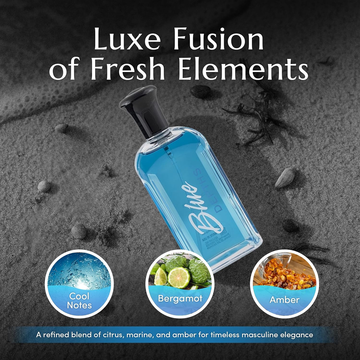 PB ParfumsBelcam Blue Depths Eau de Toilette Fragrance Spray - 2.5 Fl Oz. Fresh Aquatic Cologne for Men with Crisp Citrus, Warm Musk & Amber Scent, Crafted with Premium Oils for Day & Night Use - Image 4