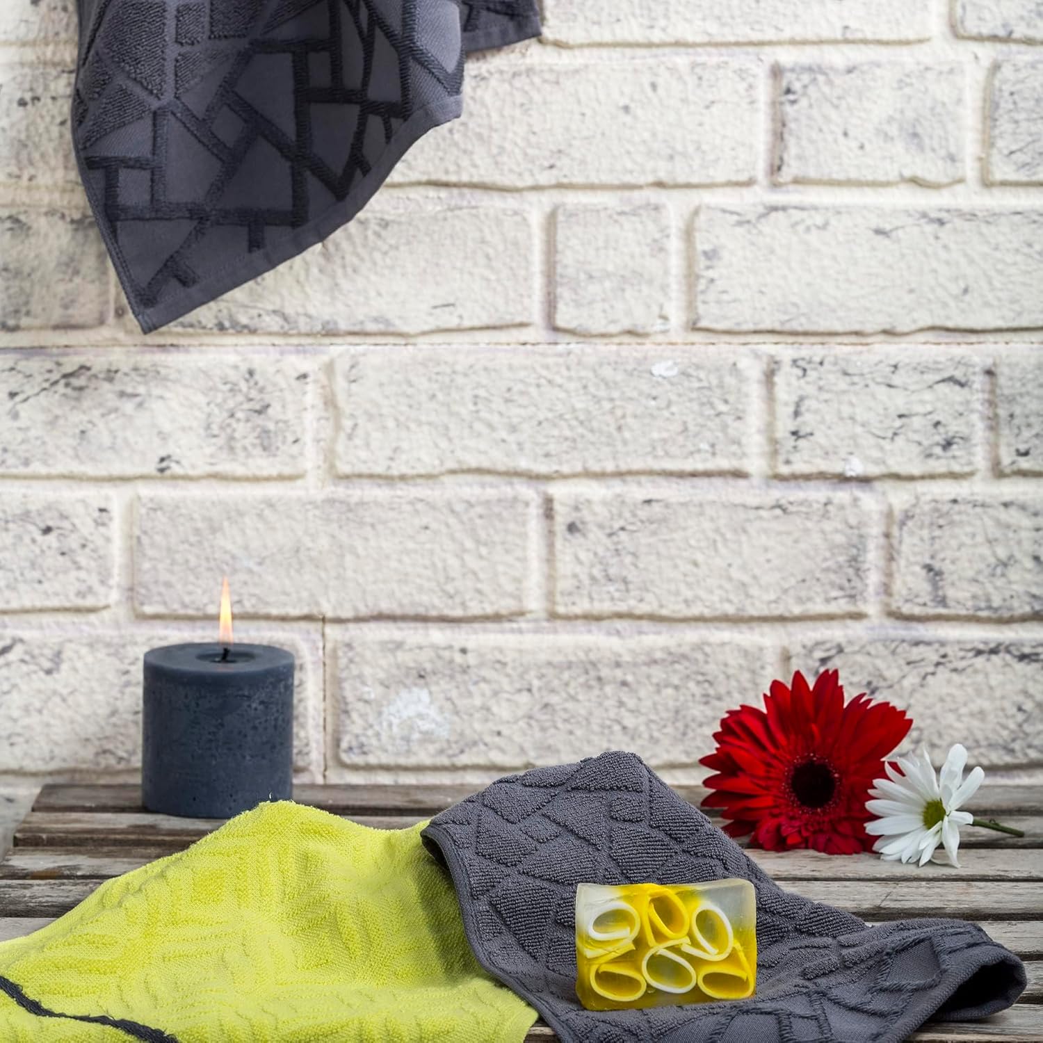 Bathroom Gift Set - Luxury Beauty & Personal Care Bath Kit of 5 - Bath Set Includes 100% Cotton Hand Towel, Fingertip Towel, Wash Cloth, French Vanilla Scented Candle & Jasmine Soap Bar - Image 7