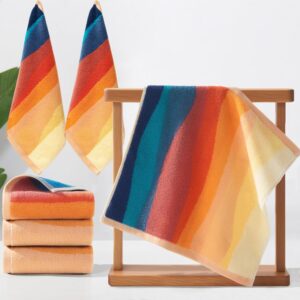 VOOVA & MOVAS Colorful Wash Cloths for Your Face (4PC, 13″x13″) – 100% Cotton | 480GSM | Soft | Absorbent, Luxury Facial Towels, Fluffy Hand Towel for Shower, Painted Wash Cloths Set, Red and Orange