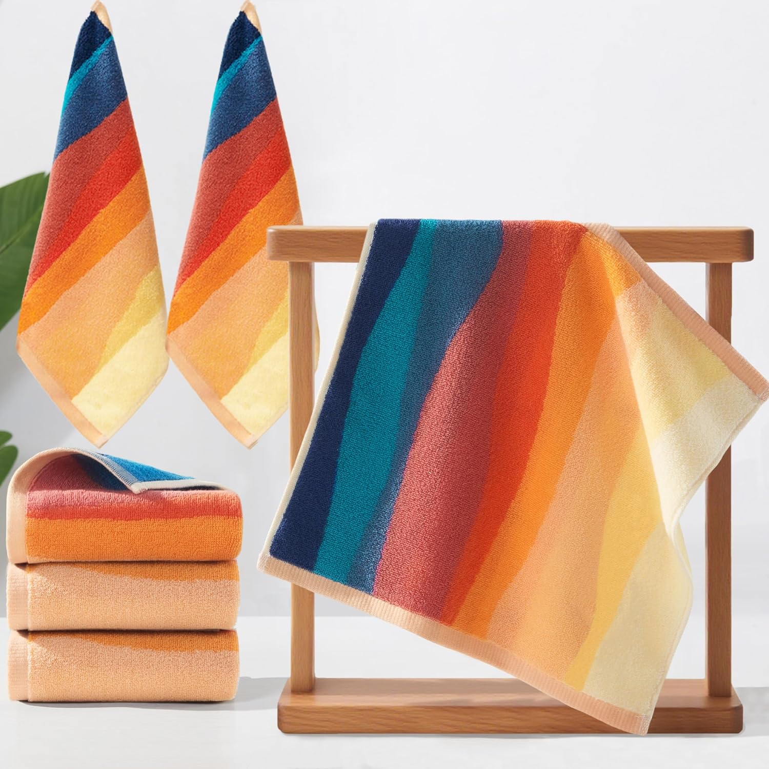 VOOVA & MOVAS Colorful Wash Cloths for Your Face (4PC, 13"x13") - 100% Cotton | 480GSM | Soft | Absorbent, Luxury Facial Towels, Fluffy Hand Towel for Shower, Painted Wash Cloths Set, Red and Orange