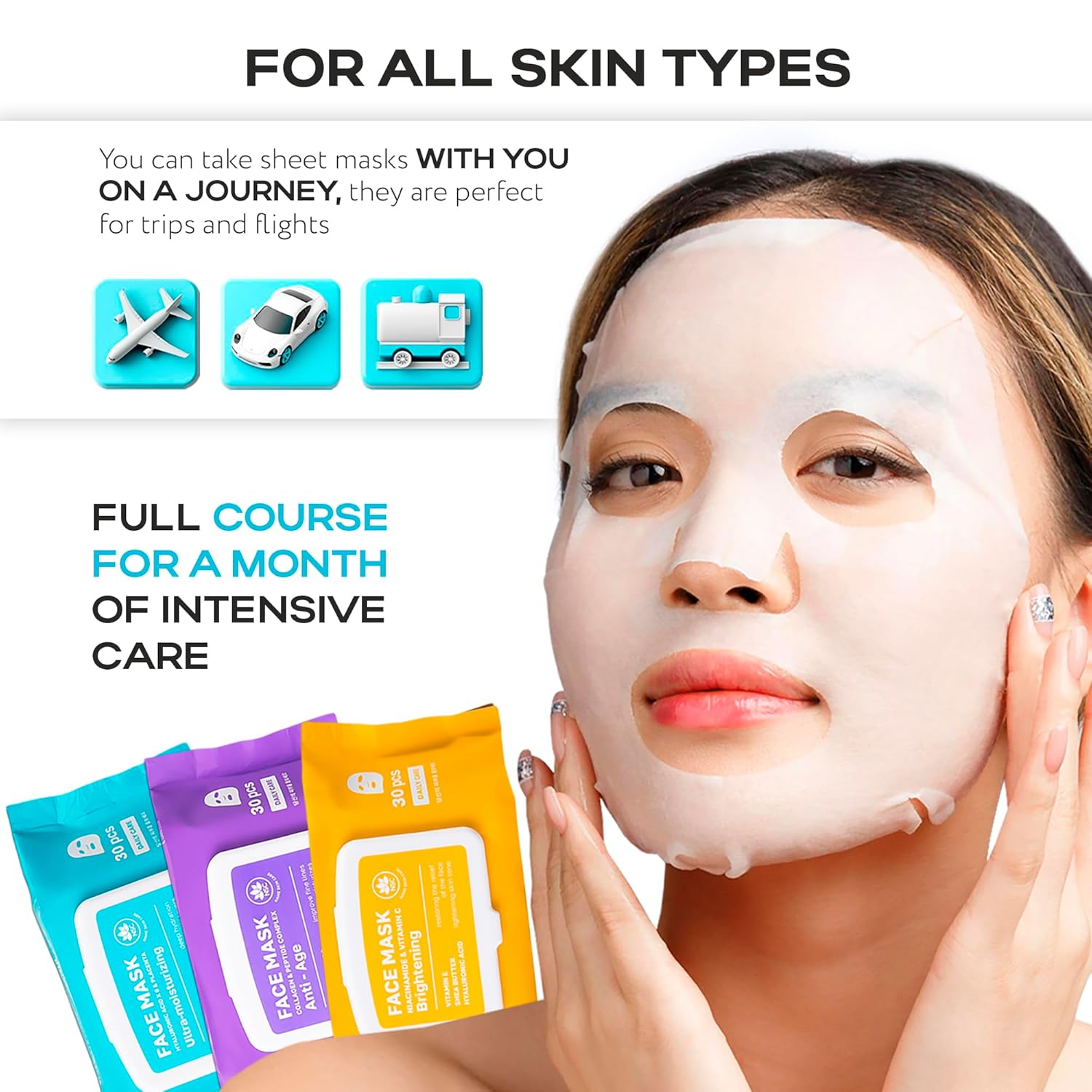 NSC Korean Moisturizing Face Masks with Hyaluronic Acid - 30-Pack Premium Hydrating Sheet Mask Set - Advanced K-Beauty with Shea Butter and Jojoba Oil - Skincare Monthly Supply for All Skin Types - Image 9