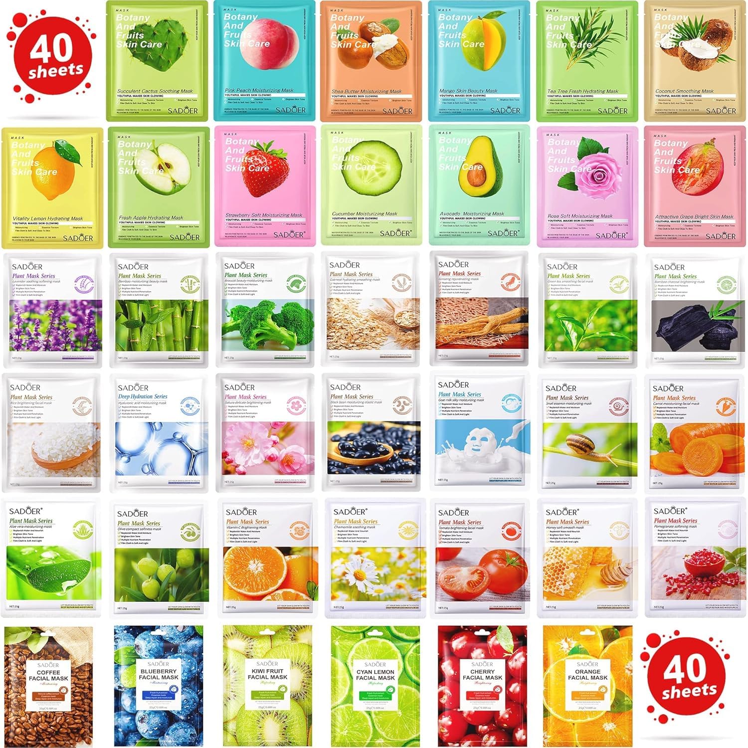 40 Pack Collagen Face Masks Skincare Bulk for All Skin Types,Hydrating Spa Face Mask for Sensitive Skin, Facial Mask Sets For Women Skin Care,Sheet Mask Gifts Set for Teen Girls - Image 2