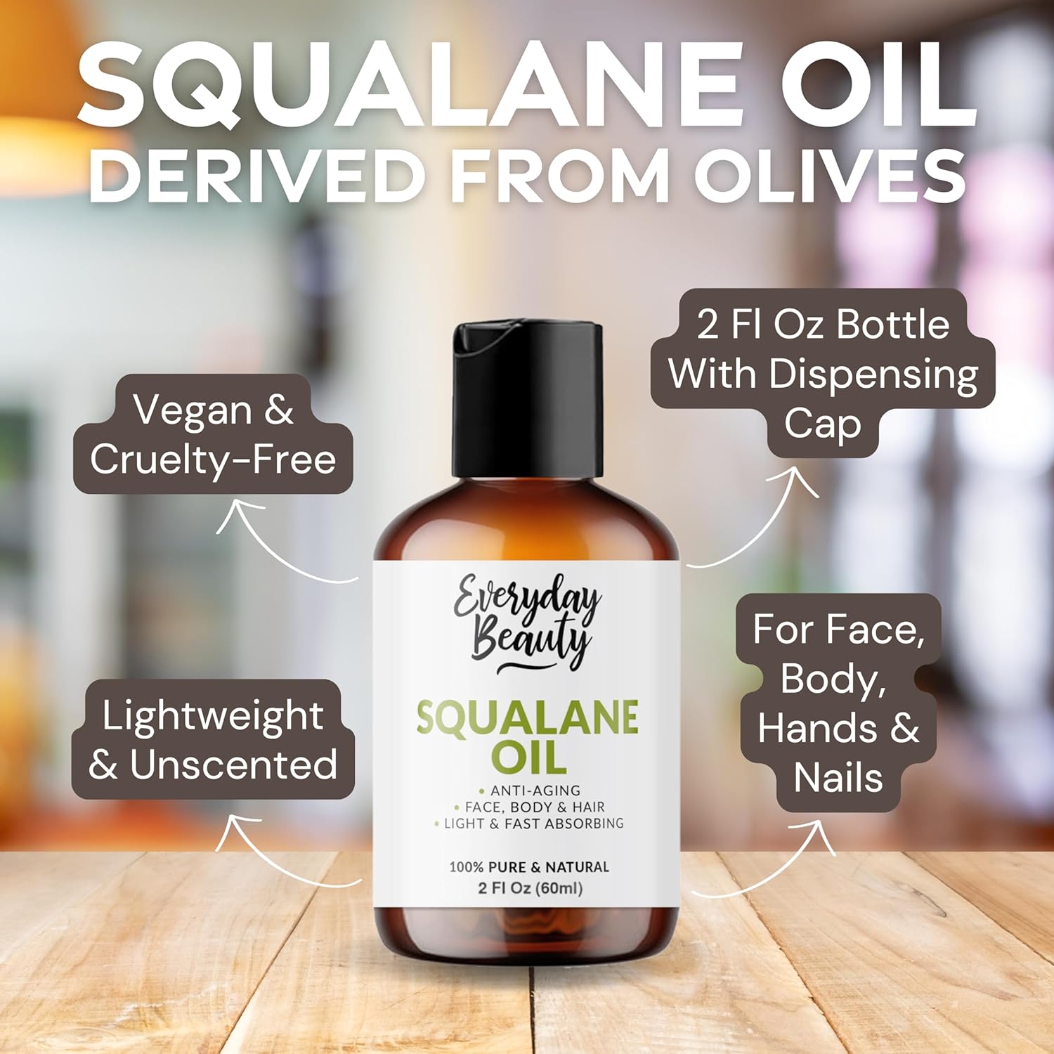 Squalane Oil - 100% Pure & Natural Plant Derived Facial Oil 2 Fl Oz - Cold Pressed and Unrefined Premium Grade Multipurpose Moisturizing Oil for Skin and Hair - Image 2