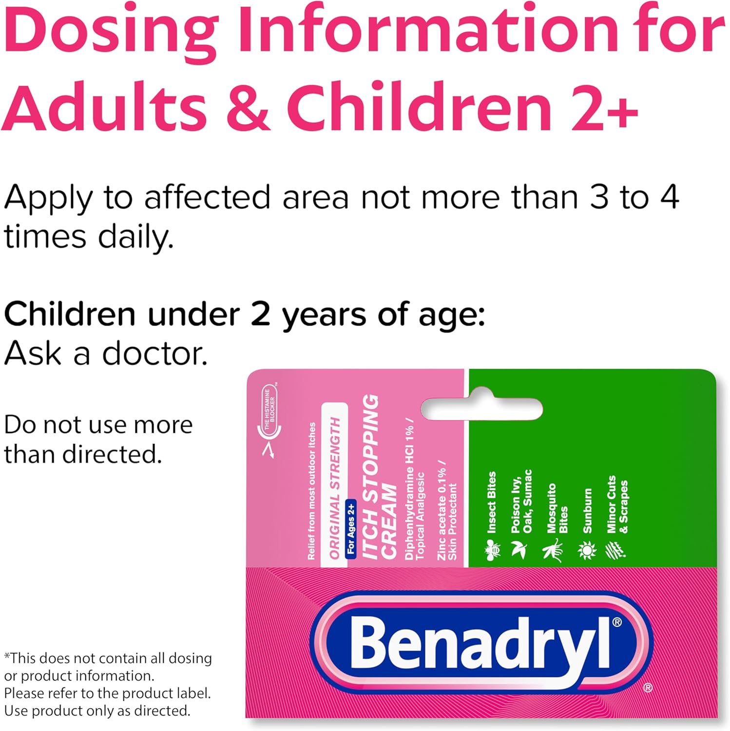 Benadryl Original Strength Anti-Itch Cream, Bug Bite Itch Relief, Diphenhydramine HCl Topical Analgesic & Zinc Acetate Skin Protectant, Great for Camping Essentials, 1 oz, 2 Pack - Image 6