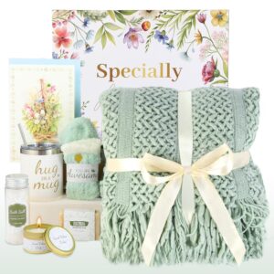 Self Care Gifts for women, Birthday Gifts Get Well Soon Set W/Luxury Blanket for Women Care Package, Mothers Day Spa Sympathy Gift Baskets for Mom Her Wife Friend Grandma