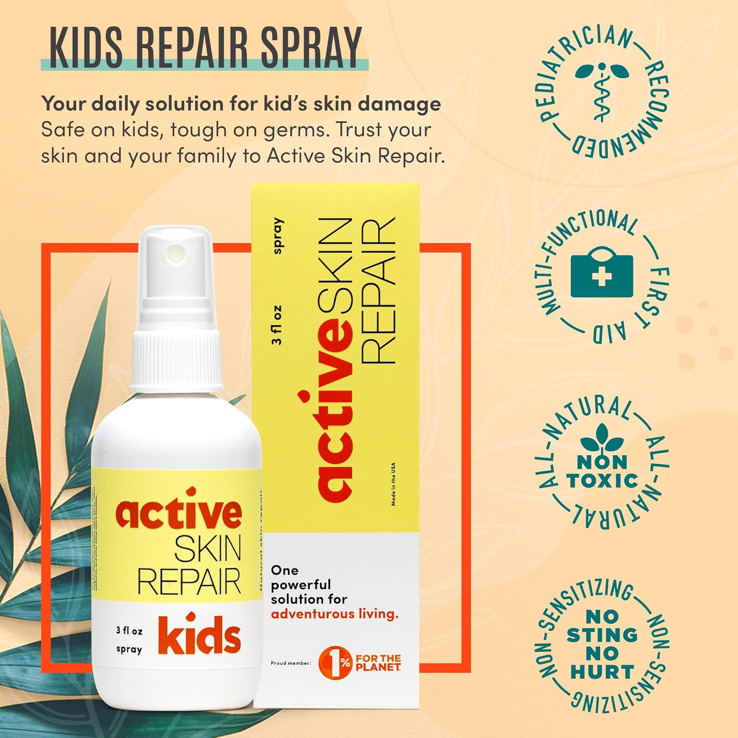 Active Skin Repair Kids First Aid Spray - Non-Toxic & Natural Kids Antiseptic Formula for Minor Cuts, Wounds, Scrapes, Rashes, Sunburns, and Other Skin Irritations (3oz Spray) - Image 2