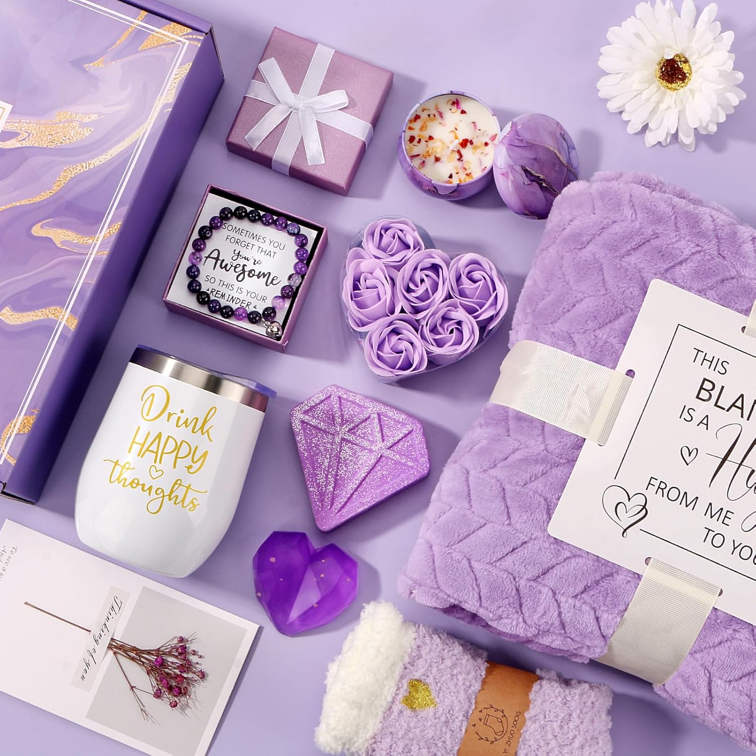 Birthday Gifts for Women Self Care Gift Set, Purple Relaxing Spa Gift Baskets Care Package Get Well Soon Gifts, Unique Christmas Gifts for Mom Her Sister Friend Wife Grandma Girlfriend - Image 2
