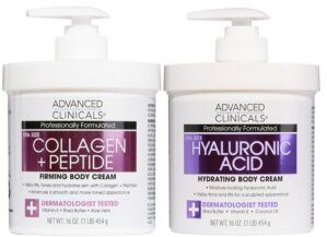 Advanced Clinicals Collagen Peptides Body Lotion + Hyaluronic Acid Moisturizer 2PC Skincare Set For Women & Men | Dry Skin Moisturizing Body Cream Helps Diminish Appearance Of Crepey Skin, 2PC Bundle