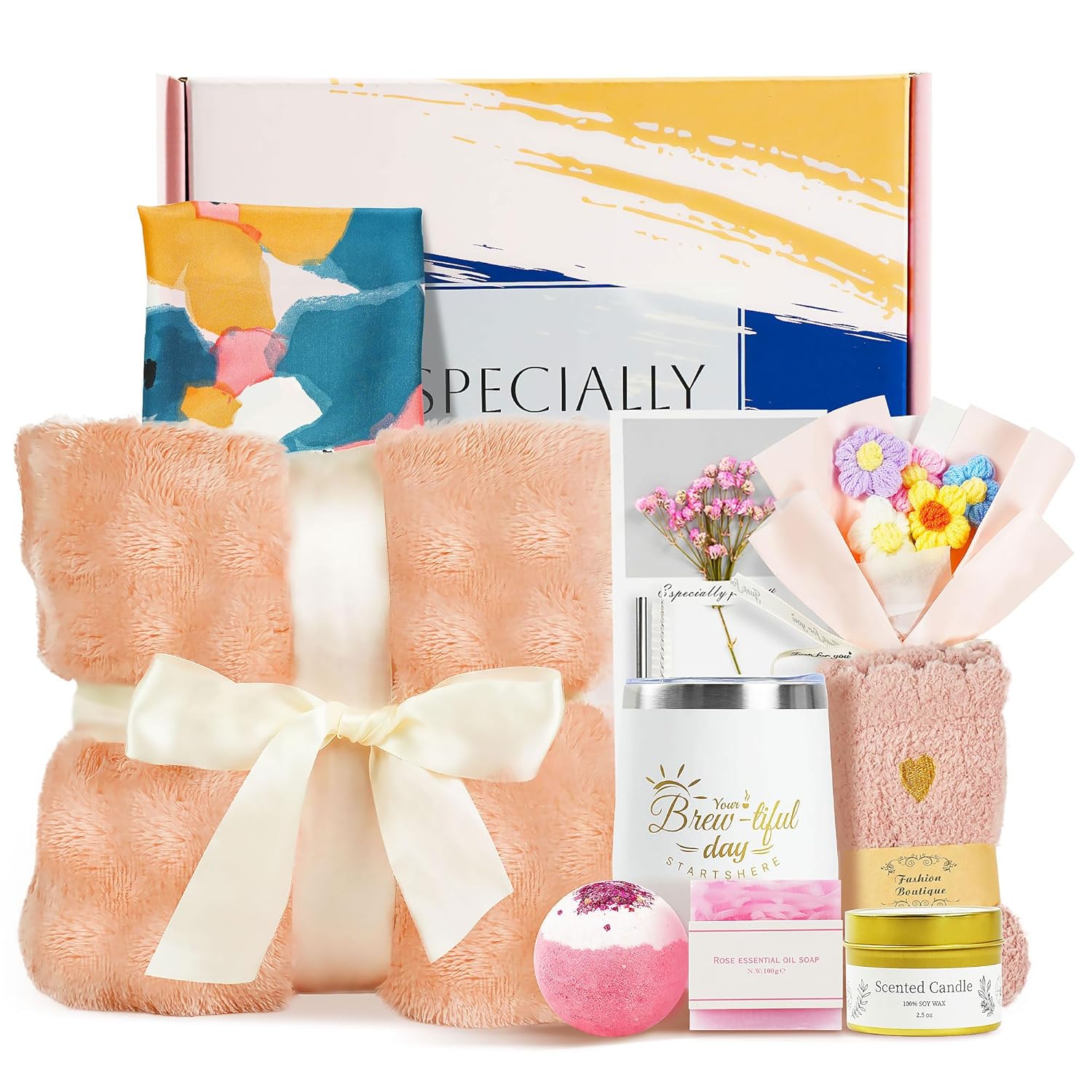 Get Well Soon Gift Baskets for Women - 12pcs Feel Better Gifts for Women, Thinking of You Care Package for Her After Surgery, Recovery Gift Box with Cozy Blanket