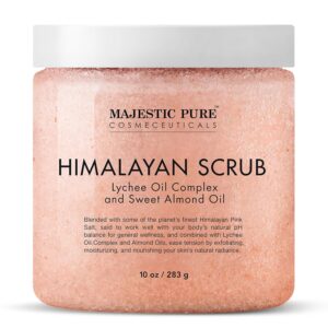 MAJESTIC PURE Himalayan Salt Body Scrub with Lychee Oil, Exfoliating Salt Scrub to Exfoliate & Moisturize Skin, Deep Cleansing – 10 oz