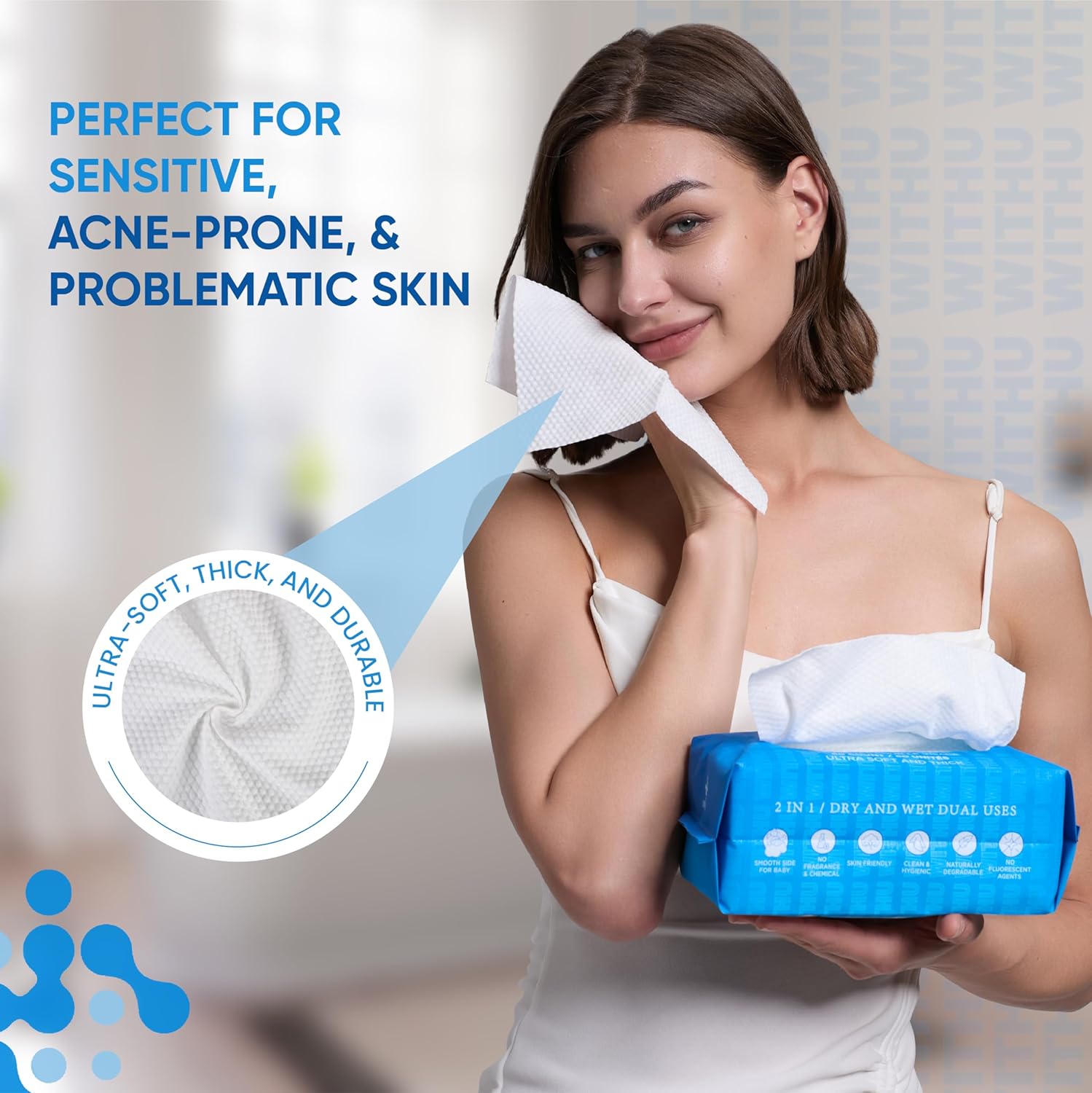 WITHU travel disposable face towels,face towelettes disposable,Ultra Soft Biodegradable Makeup Remover Wipes, facial wipes Facial Cleansing, Multi-Use Dry Washcloths for All Skin Types/Travel 20 Ct - Image 3