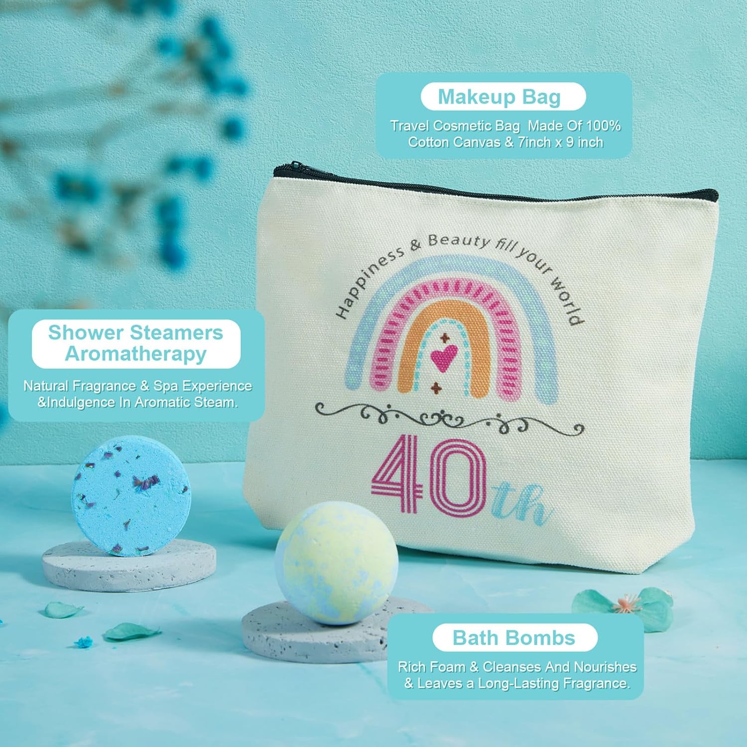 40th Birthday Gifts for Women – Luxury Spa Gift Basket with Tumbler, Candle, Bath Bombs, Socks & More – Self Care Set for Wife, Mom, Sister, Friends – 12 PCS Relaxation Gifts Box - Image 4