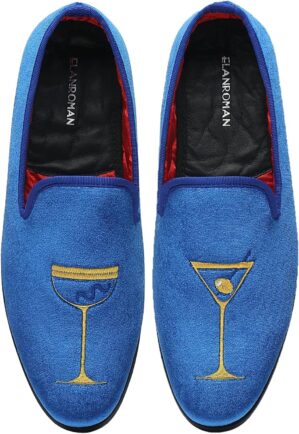 ELANROMAN Men’s Loafers Velvet Embroidery Slip on Penny Party Wedding Prom Shoes