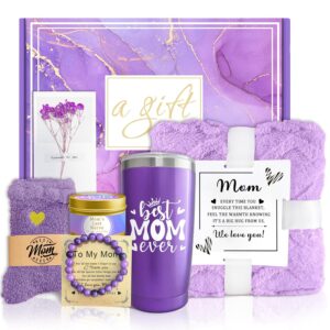 Gifts for Mom, Mom Birthday Gifts from Daughters Lavender Relaxing Gift Basket with Luxury Flannel Blanket Care Package, Unique Self Care Get Well Soon Gift, Birthday Gift for Women