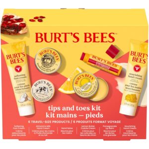 Burt’s Bees Back to School Gift Ideas, Tips and Toes Kit, 6 Travel Size Products – Pomegranate Moisturizing Lip Balm, 2 Hand Creams, Foot Cream, Cuticle Cream, and Hand Salve