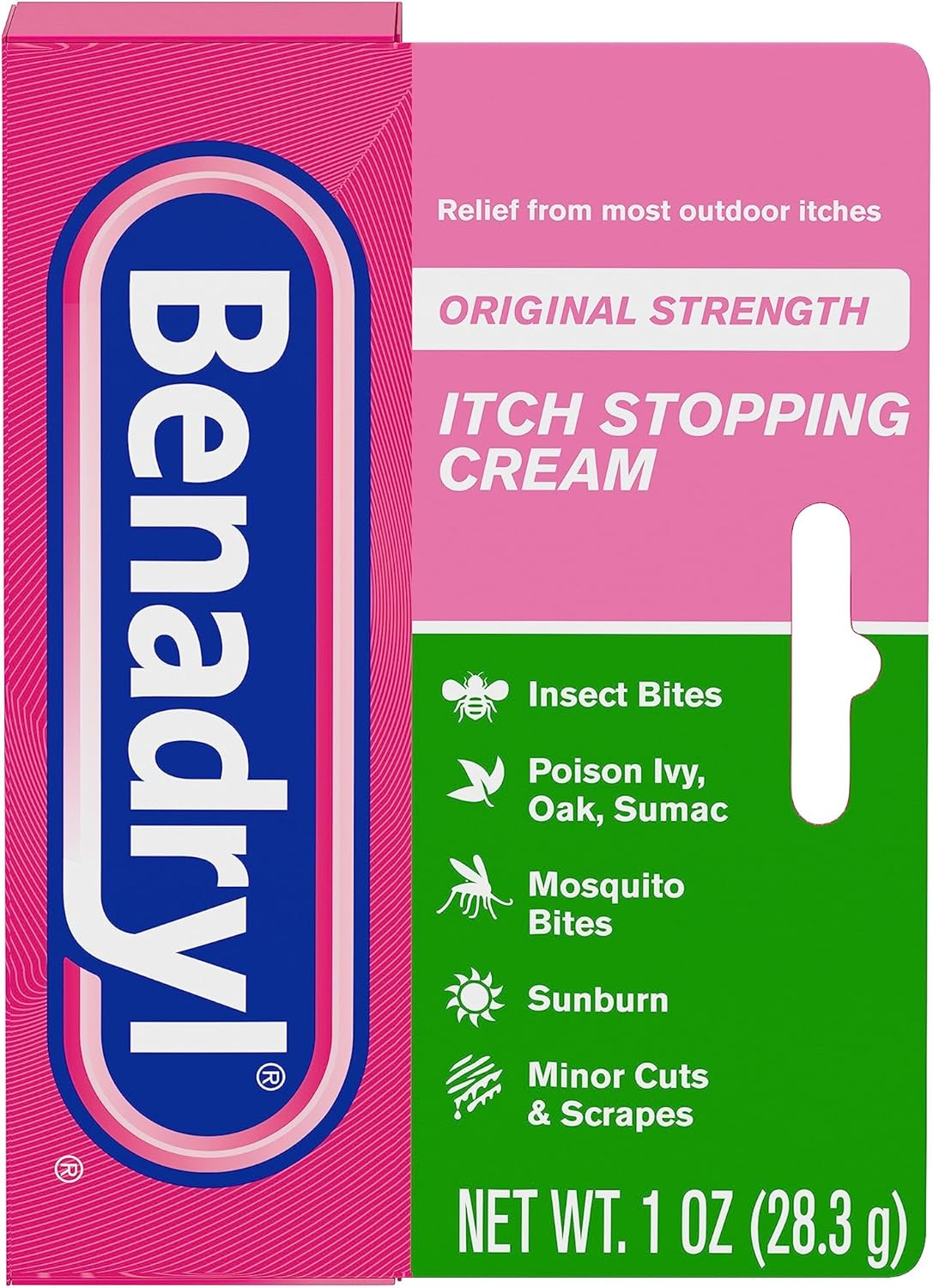 Benadryl Original Strength Anti-Itch Cream, Bug Bite Itch Relief, Diphenhydramine HCl Topical Analgesic & Zinc Acetate Skin Protectant, Great for Camping Essentials, 1 oz, 2 Pack