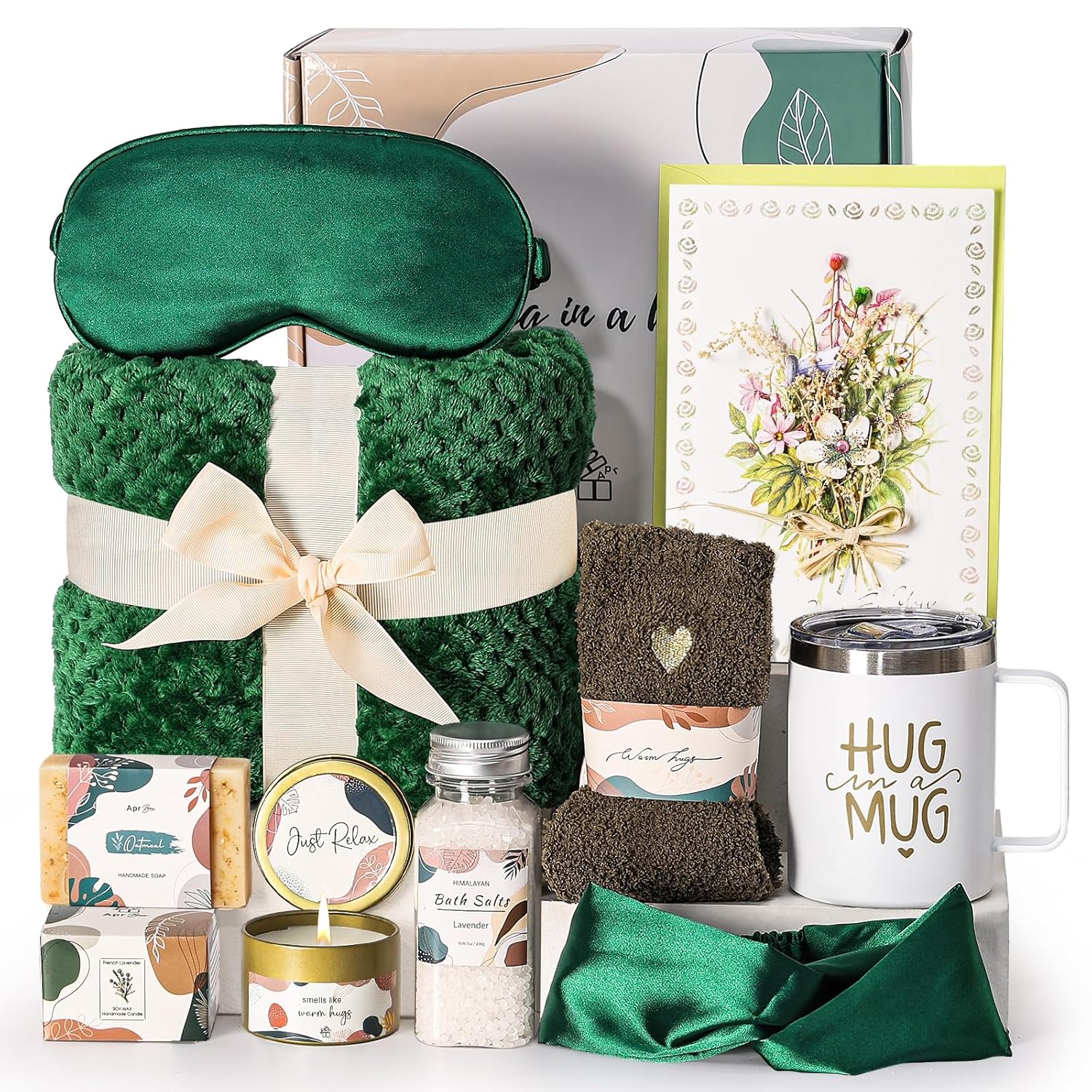Self Care Gift Basket for Women Birthday Relaxing Spa Set Gifts with Luxury Flannel Blanket Sympathy Care Package Get Well Soon Thinking of You for Mom Wife Sister Best Friend Grandma