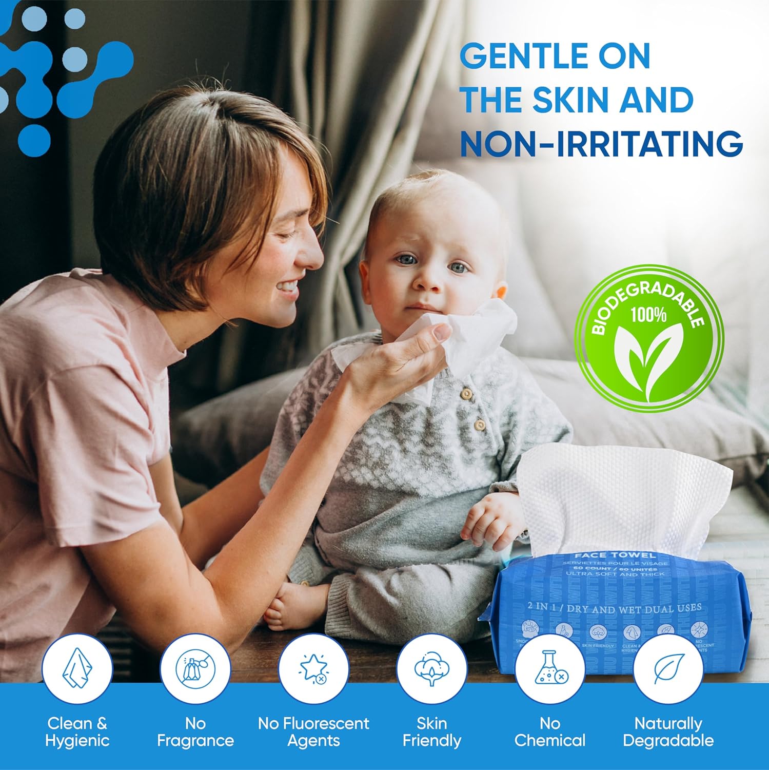 WITHU travel disposable face towels,face towelettes disposable,Ultra Soft Biodegradable Makeup Remover Wipes, facial wipes Facial Cleansing, Multi-Use Dry Washcloths for All Skin Types/Travel 20 Ct - Image 2