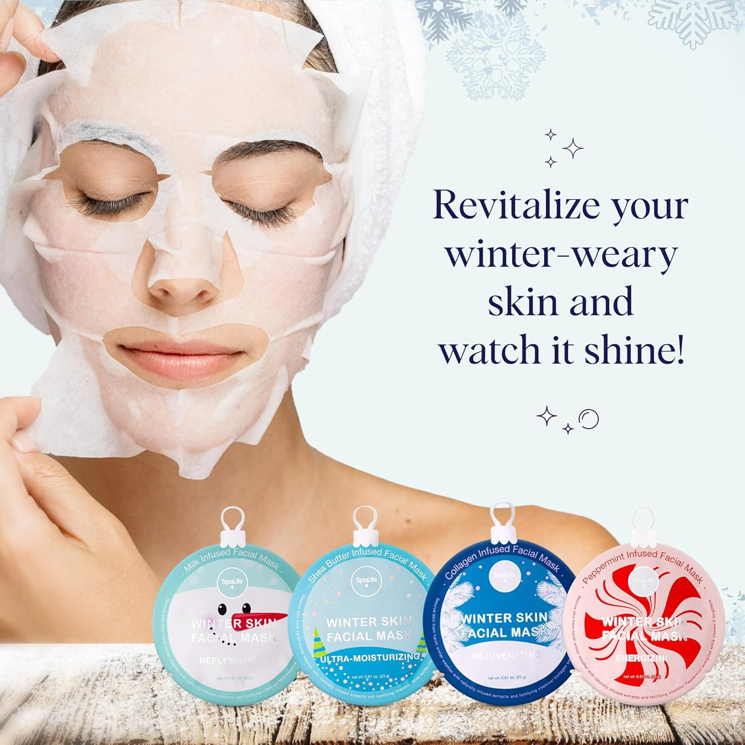 SpaLife Winter Skin Facial Mask 12-Count Set - Infused with 4 Skin-Loving Ingredients - Moisturizing and Hydrating Sheet Masks - Rejuvenating Spa Treatment for a Glowing Complexion - Image 5