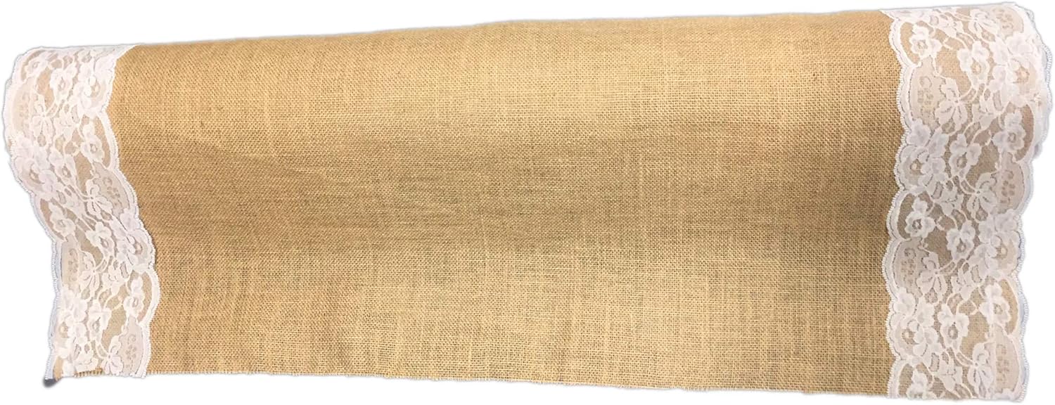AAYU Brand Premium Burlap 40" x 20 ft Outdoor Wedding Aisle Runners with 5 inches Wide Ivory lace Attached Edges (40 inch 20-feet) Runner - 40-inch W and 20-feet Long - Image 4
