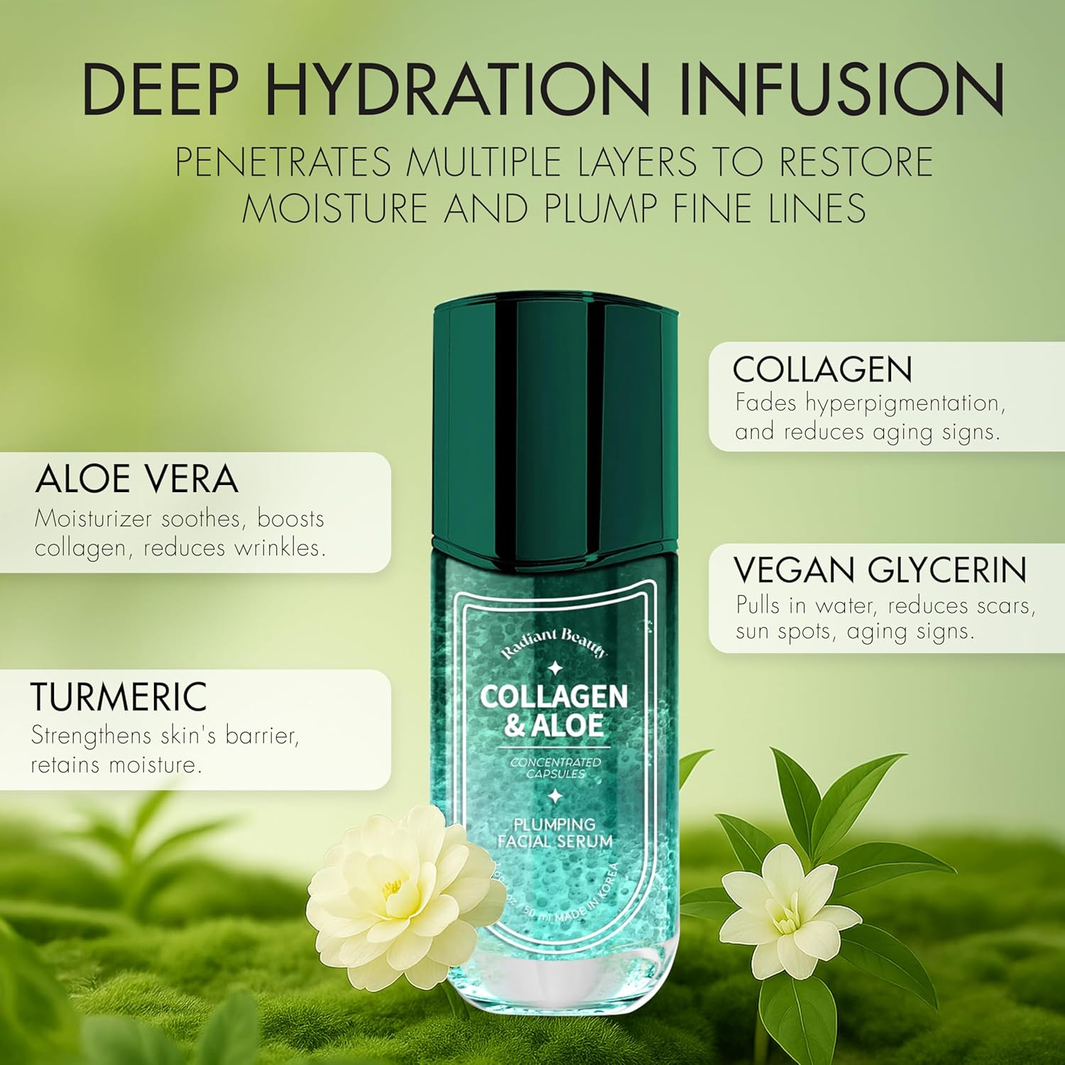 Collagen & Aloe Facial Serum - Anti-Aging, Plumping, Hydrating - Reduces Fine Lines & Wrinkles, Combats Dark Spots - Dermatologist Tested, Korean Skin Care - 1.69 FL.OZ. - Image 5