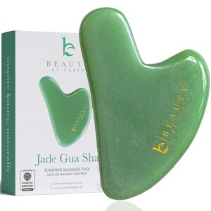Beauty by Earth Jade Gua Sha – Smoothes Fine Lines & Wrinkles, Face Sculpting Tool for Face Massage, Jaw Massager, Facial Massage Tools, Small Gifts for for Women and Teenage Girls