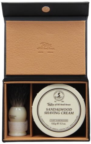 Taylor of Old Bond Street Luxury Shaving Gift Set Box – Sandalwood Shaving Cream & Pure Badger Shaving Brush *New