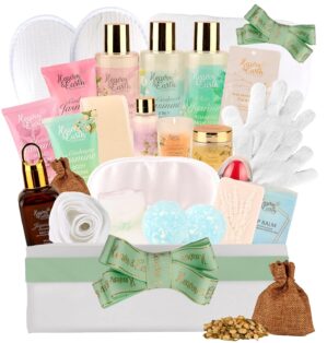 Valentines Spa Gift Baskets for Women – Luxury Holiday Bath and Body Set Prime – Natural Home Spa Gifts to Rejuvenate Her – XXL Women’s Bath Set