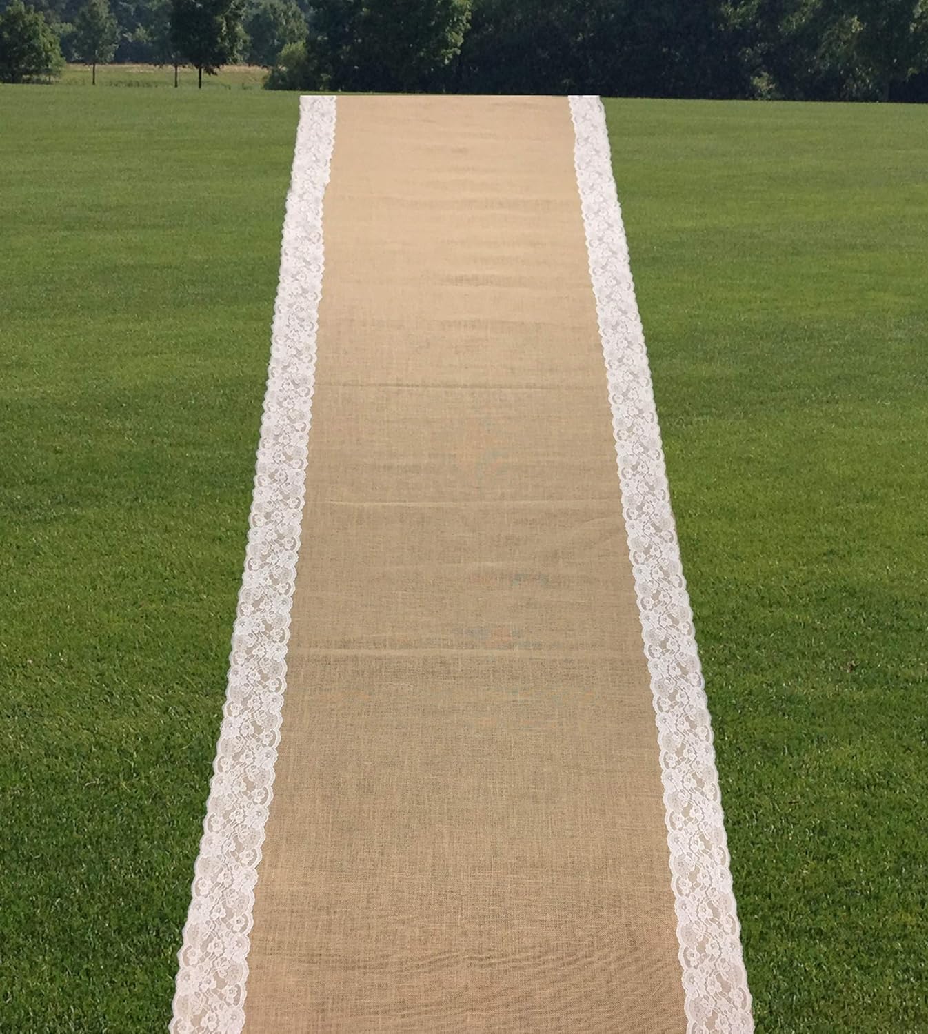 AAYU Brand Premium Burlap 40" x 20 ft Outdoor Wedding Aisle Runners with 5 inches Wide Ivory lace Attached Edges (40 inch 20-feet) Runner - 40-inch W and 20-feet Long - Image 2