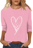 Valentine Shirts for Women Oversized Crewneck 3/4 Length Sleeve Tee Tops Funny Graphic Loose Casual Blouses 2024