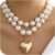 Statement Big Pearl Gold Heart Necklace for Women Trendy, Layered Cute Beaded Chunky Pearls Silver Love Hearts Pendant Choker Necklaces Y2k Party Jewelry Gifts
